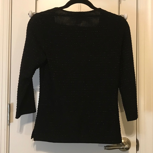Elegant Wrapper sparkly striped black on black long sleeve top (M) - Picture 5 of 14